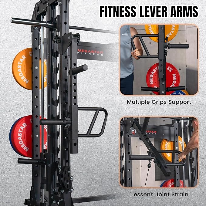 Adjustable Lever Arms, 350LB Capacity Power Rack Attachments Multi-Grip Handles for Full-Body Strength Training, Fits 1" & 2" Weight Plates and 1" Hole Design