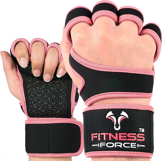 FITNESS FORCE Ventilated Weightlifting Gloves Workout Gloves for Men & Women with Built-in Wrist Wraps Fingerless Gym Gloves for Men Perfect for Exercise Fitness, Weight Lifting, Cross Training