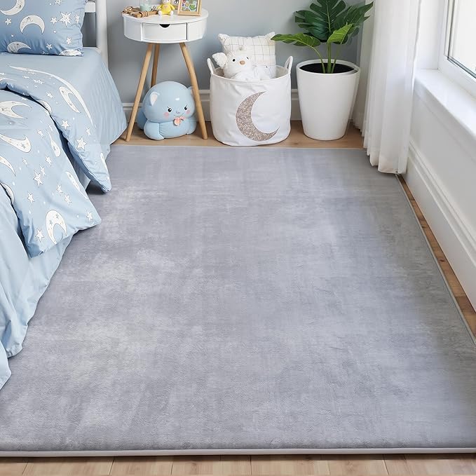 Thick Baby Play Mat for Floor,Padded Foam 59x39 Nursery Rug,Ultra Soft Support&Plush Feel Tummy Time Mat,Non Slip for Toddler,Infants,Kids Play,Yoga,Baby Crawling (Light Grey)