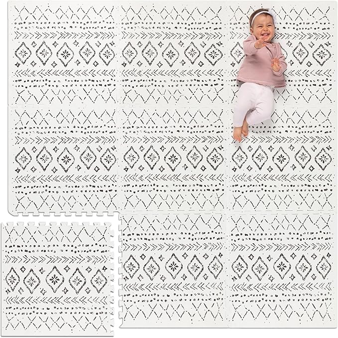 Lillefolk Baby Play Mat for Floor – 6x6ft Boho | Soft Non Toxic Premium EVA Foam Tiles for Tummy Time, Crawling & Playroom – Waterproof Interlocking Floor Mat for Babies & Toddlers (9 Tiles)