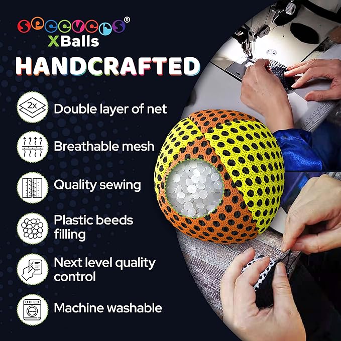 speevers Juggling Balls for Beginners and Professionals Set of 3, 10 Fresh Beautiful Summer Colors Available, 2 Layers of Net and Carry Case, Xballs Juggling Balls (Orange - Yellow, 110g)