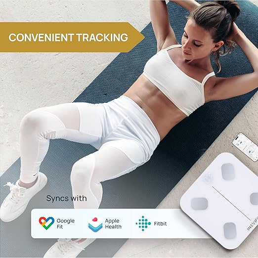 INEVIFIT Smart Body Fat Scale, Highly Accurate Bluetooth Digital Bathroom Body Composition Analyzer, Measures Weight, Body Fat, Water, Muscle, Visceral Fat & Bone Mass for Unlimited Users (Eco-Wht)