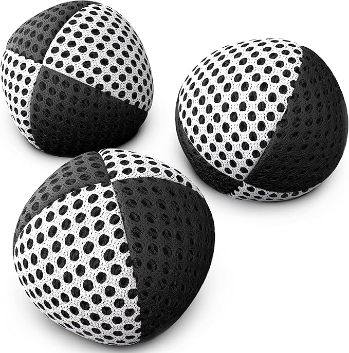 speevers Juggling Balls for Beginners and Professionals Set of 3, 14 Colors Available, 2 Layers of Net and Carry Case, Xballs Juggling Balls (Black - White, 3.9 oz)