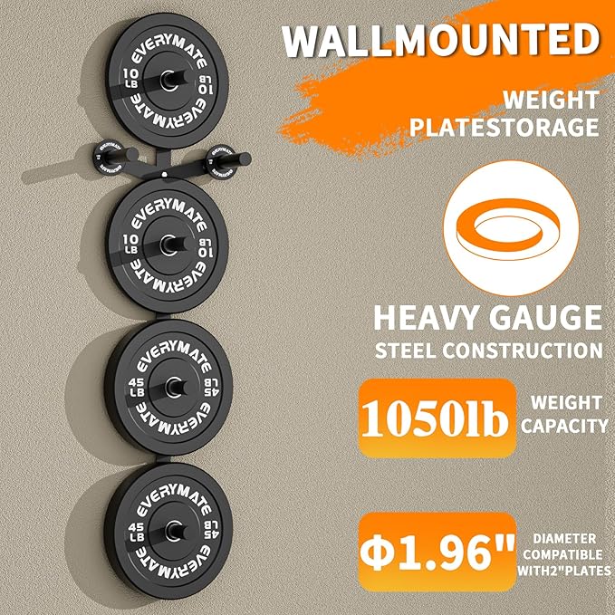 EVERYMATE Weight Plate Storage Rack, Olympic Weight Plate Holder, Bumper Plate Storage, Home Gym Organizer